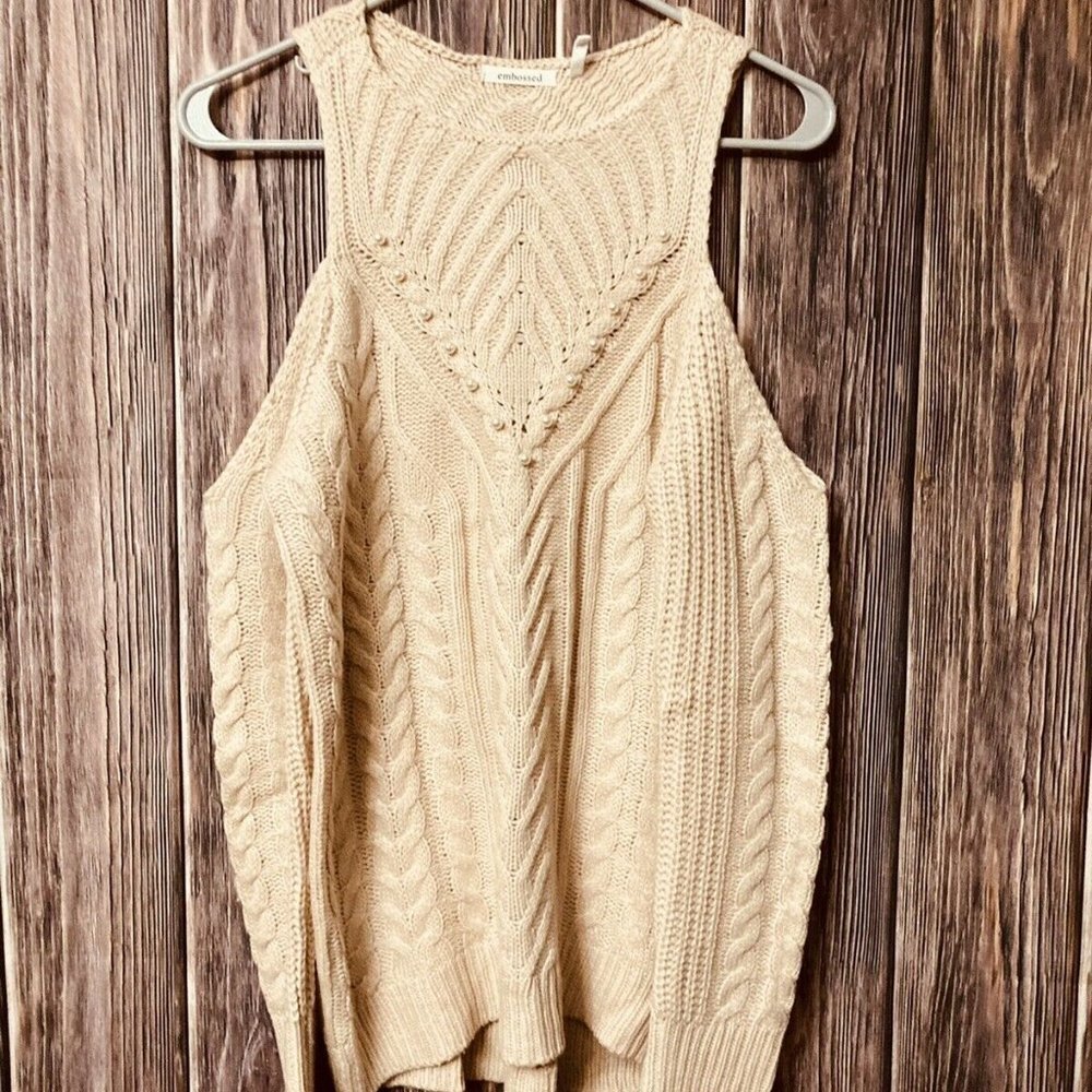 EMBOSSED women’s pale pink chunky knit sweater M